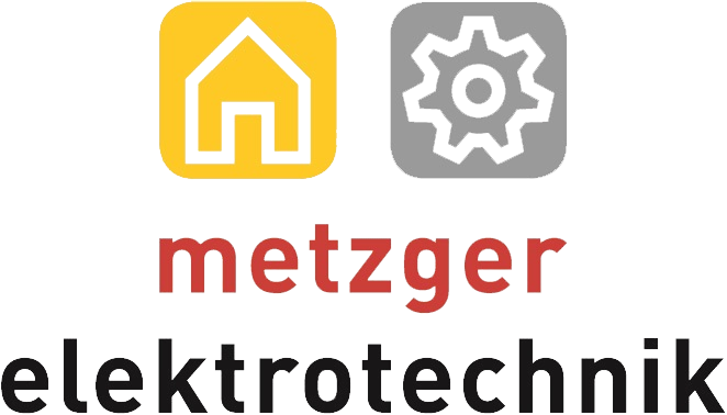 Zwei Icons über dem Schriftzug metzger elektrotechnik in fetter und farbiger Schrift.